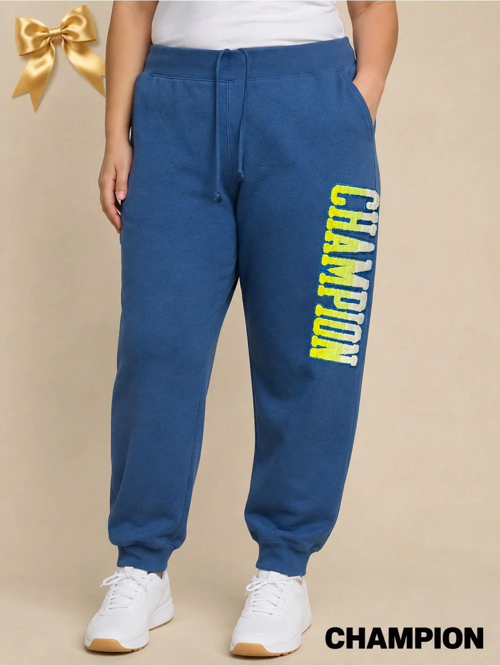 Champion Heavyweight Logo Jogger Sweatpants 3XL Blue Fleece Lined